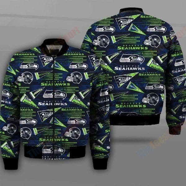 Seattle Seahawks Football Team Bomber Jacket Full Zip Up Jacket For Nfl Fans Sport Casual Fashion