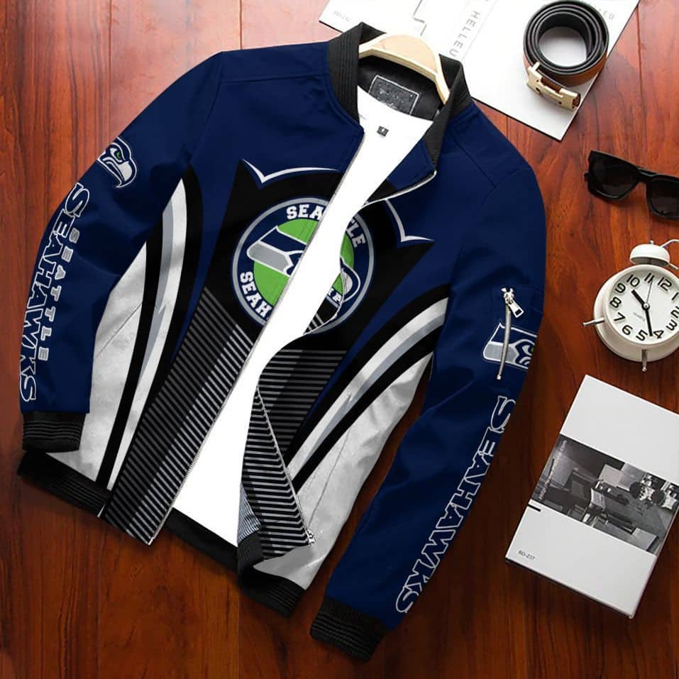 Seattle Seahawks Football Team Bomber Jacket Full Zip Up Jacket For Nfl Fan Sport Slim Fit