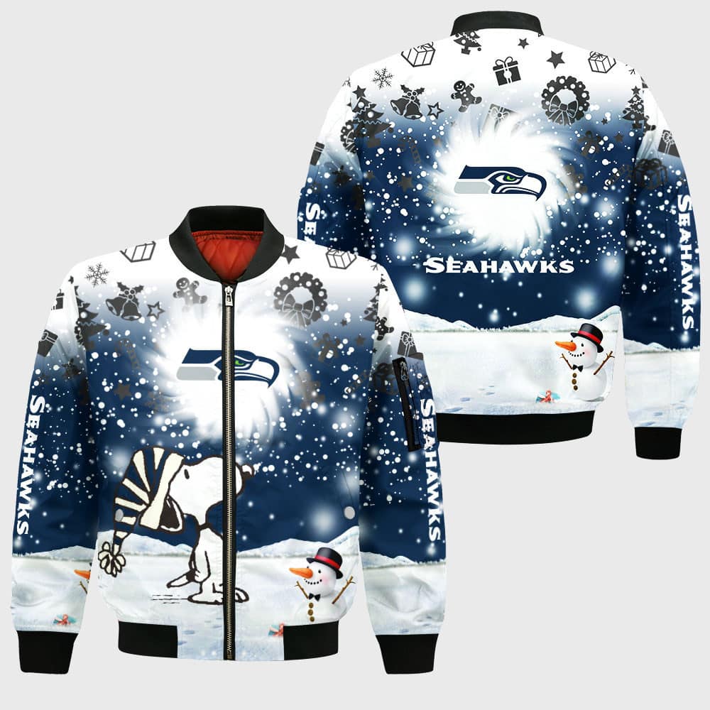 Seattle Seahawks Football Team Bomber Jacket Full Zip Up Jacket For Nfl Fan Sport Plus Size