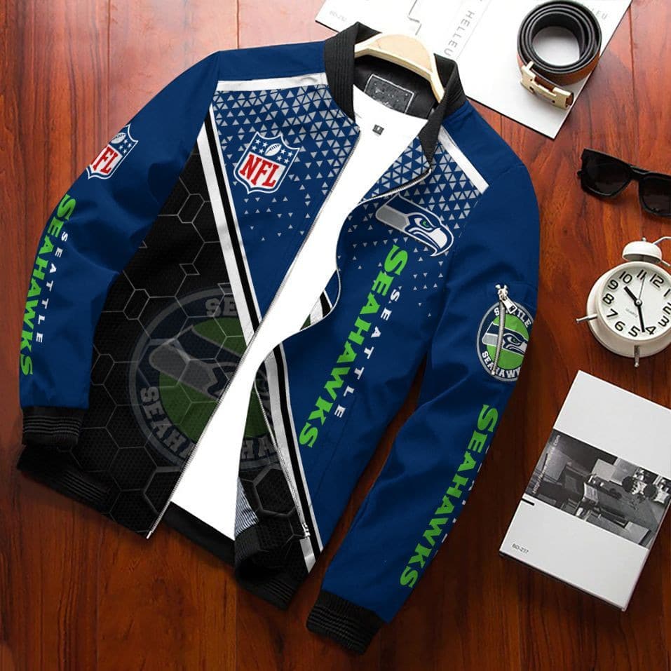 Seattle Seahawks Football Team Bomber Jacket Full Zip Up Jacket For Nfl Fans Sport Running Errands