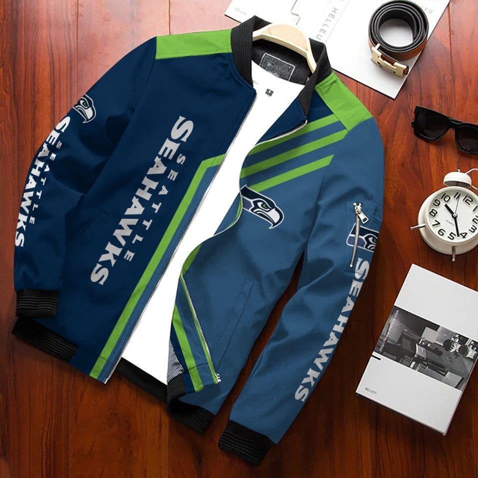 Seattle Seahawks Football Team Bomber Jacket Full Zip Up Jacket For Nfl Fans Sport College Fashion
