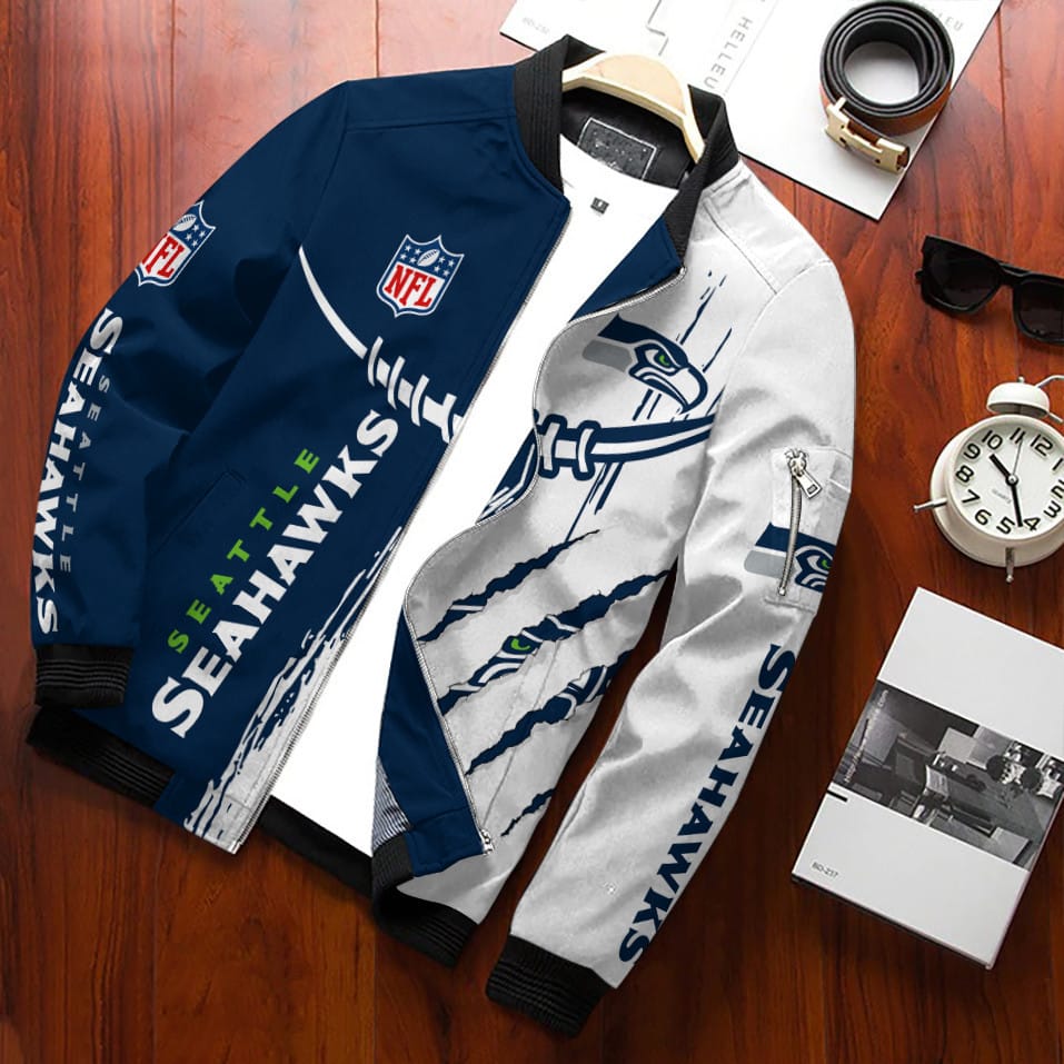 Seattle Seahawks Football Team Bomber Jacket Full Zip Up Jacket For Nfl Fans Sport Game Day Apparel