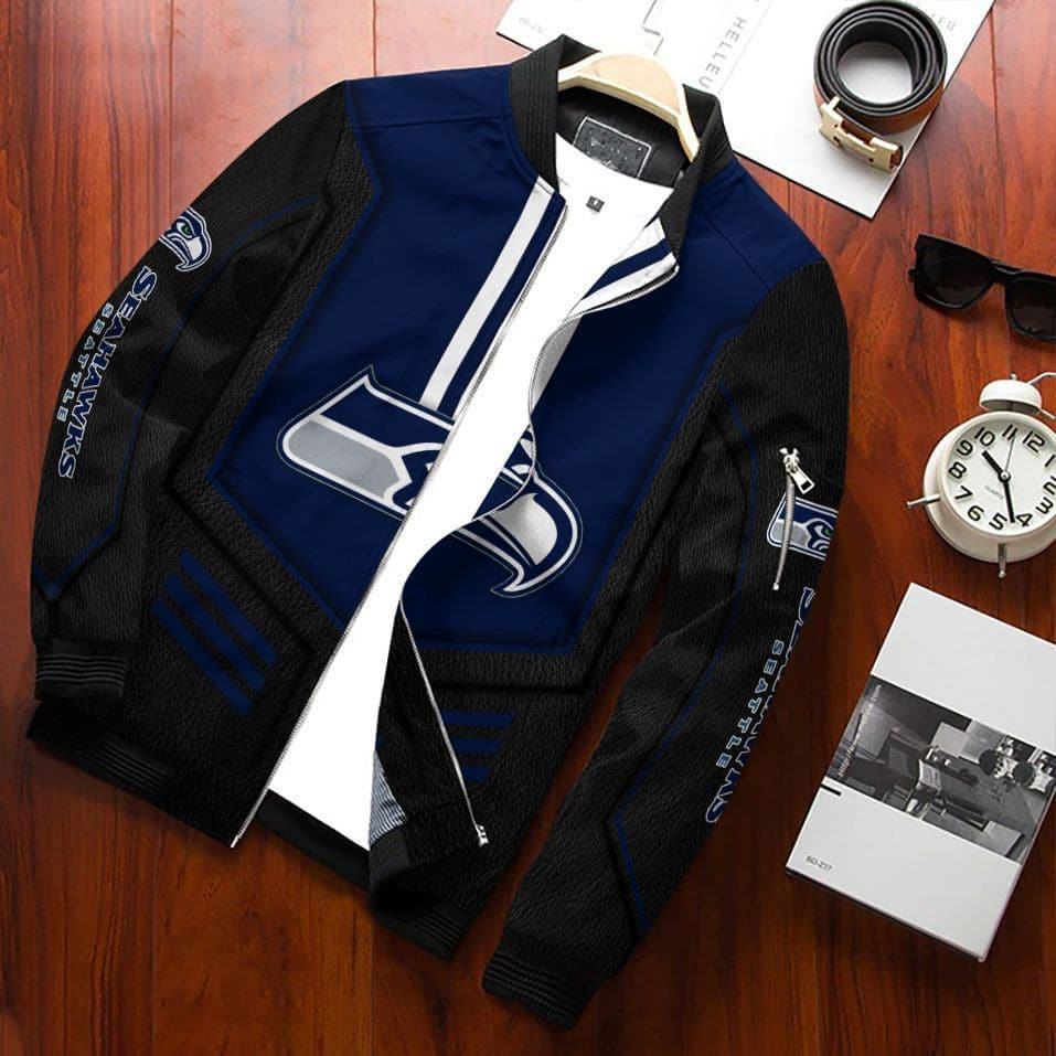 Seattle Seahawks Football Team Bomber Jacket Full Zip Up Jacket For Nfl Fan Sport Cold Weather Gear