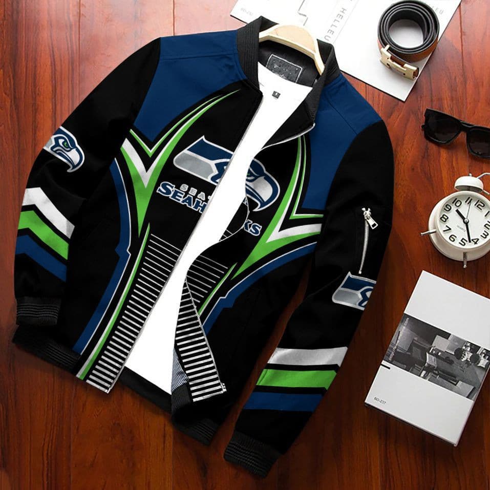 Seattle Seahawks Football Team Bomber Jacket Full Zip Up Jacket For Nfl Fans Sport Trendy Jacket