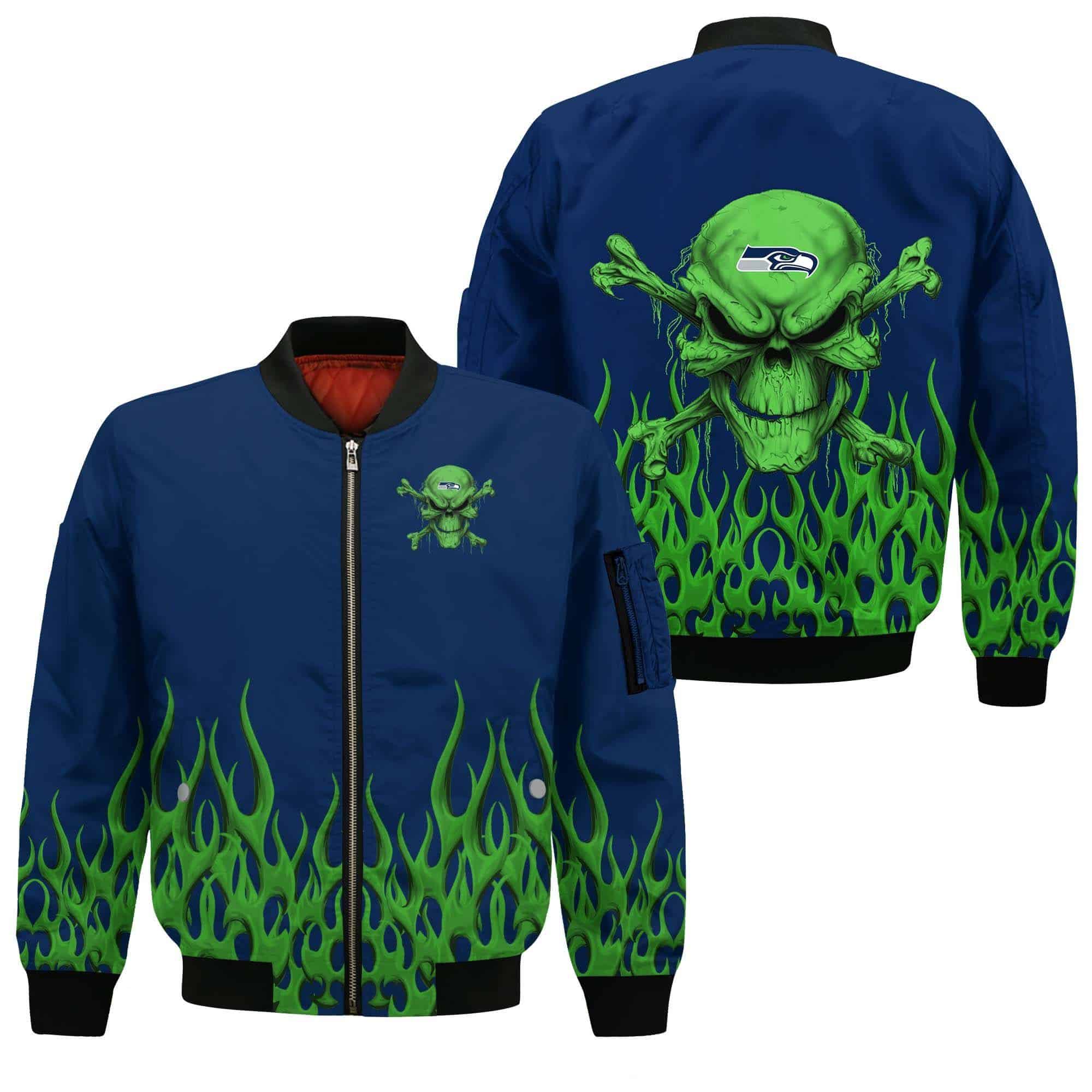Seattle Seahawks Football Team Bomber Jacket Full Zip Up Jacket For Nfl Fans Sport Modern Look