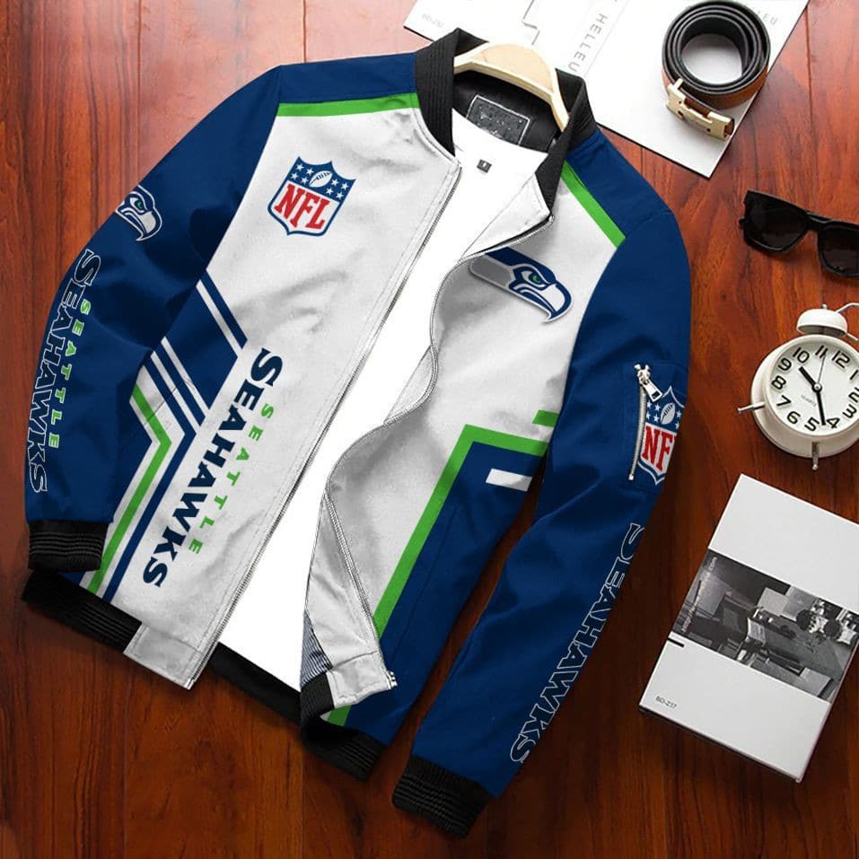 Seattle Seahawks Football Team Bomber Jacket Full Zip Up Jacket For Nfl Fans Sport Slim Fit