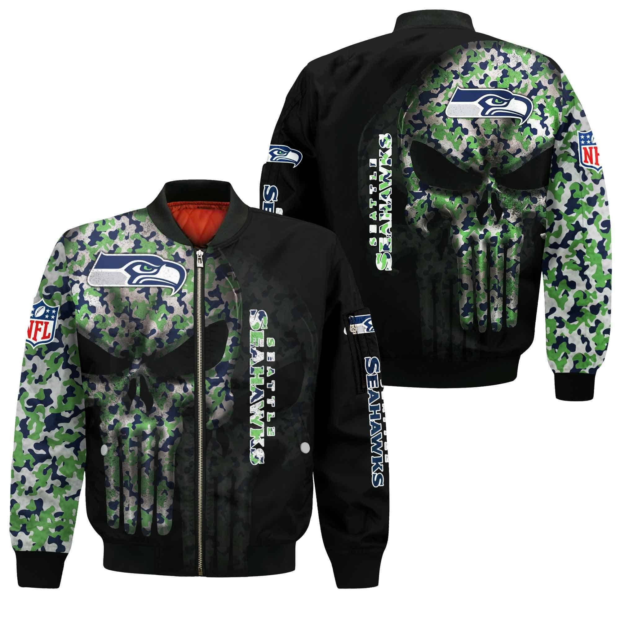 Seattle Seahawks Football Team Bomber Jacket Full Zip Up Jacket For Nfl Fans Sport Varsity Style