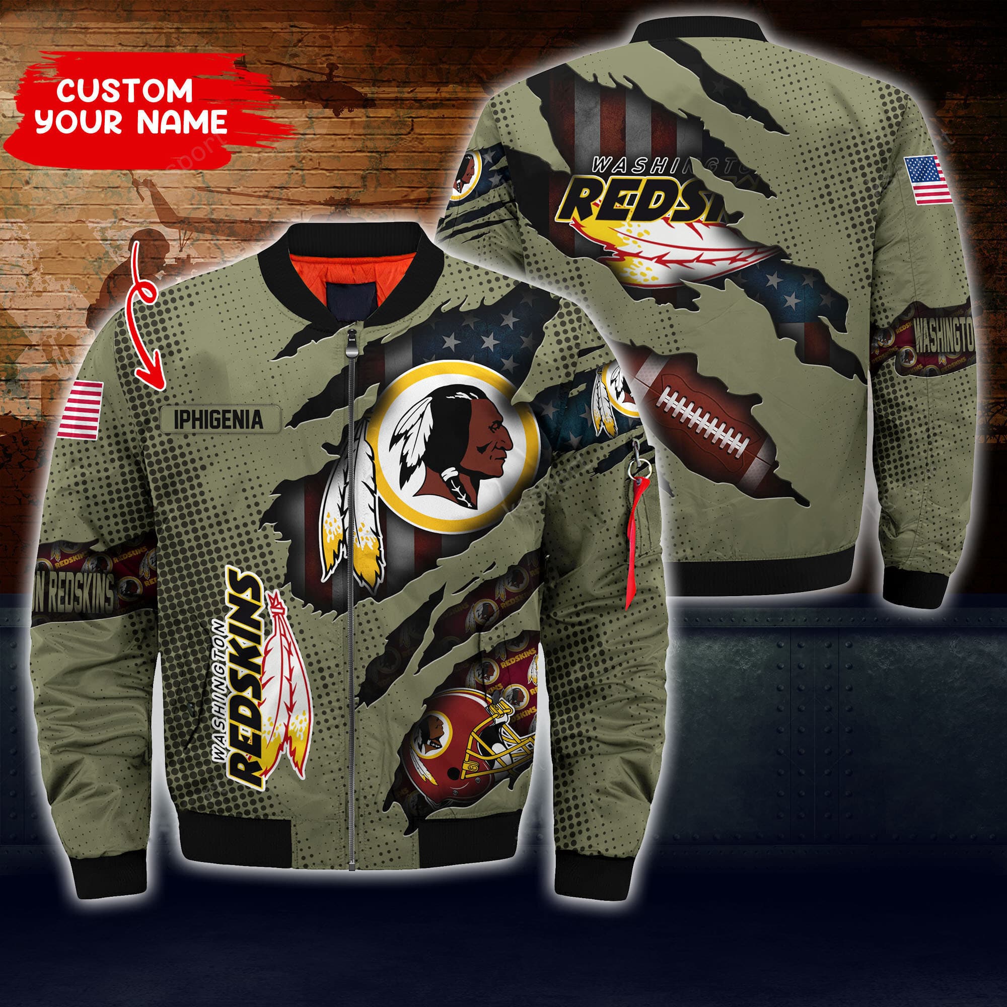 Washington Redskins Personalized Thick Bomber Jacket