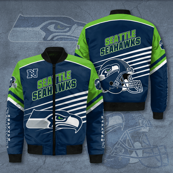 Seattle Seahawks Football Team Bomber Jacket Full Zip Up Jacket For Nfl Fans Sport Everyday Wear