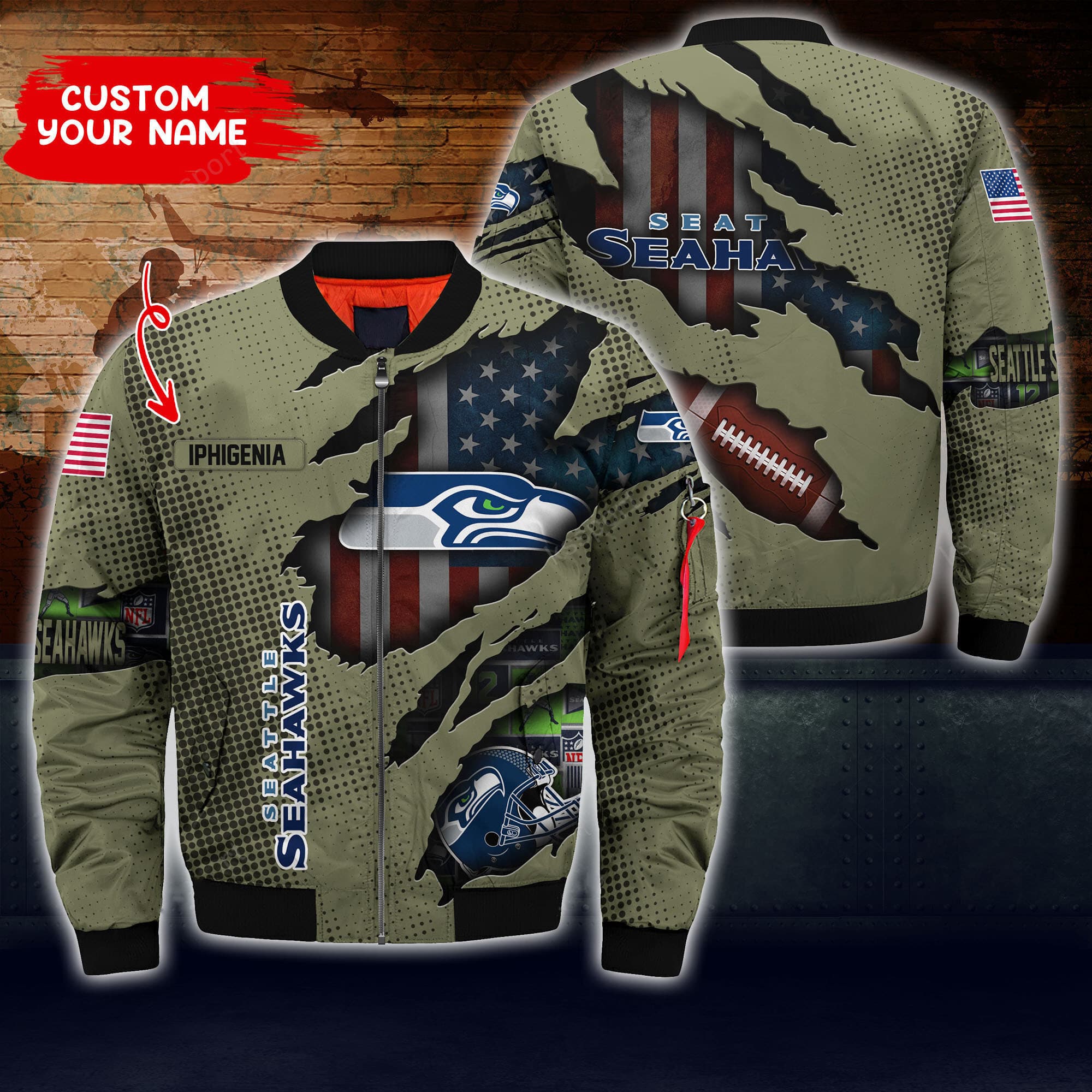 Seattle Seahawks Personalized Thick Bomber Jacket