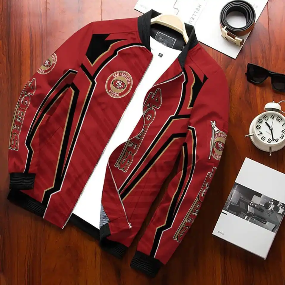 San Francisco 49Ers Team Special Bomber Jacket Full Zip Jacket For Nfl Fans Sport Running Errands