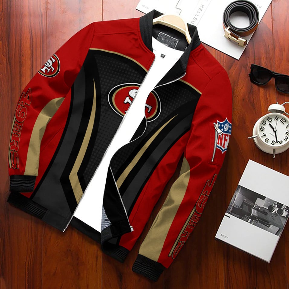 San Francisco 49Ers Team Special Bomber Jacket Zip Up Jacket For Nfl Fan Sport Cold Weather Gear