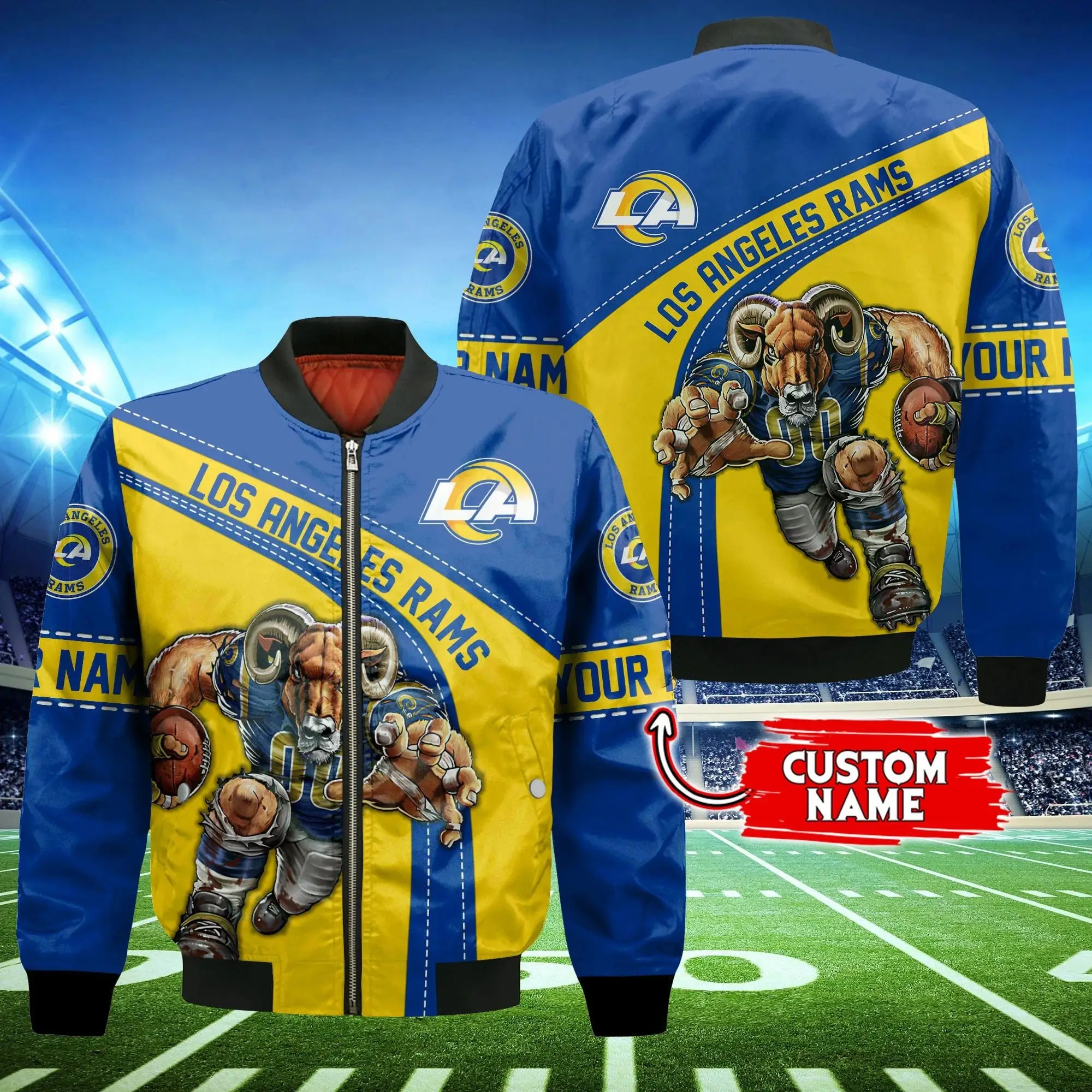 Los Angeles Rams Personalized Thick Full Zip Bomber Jacket