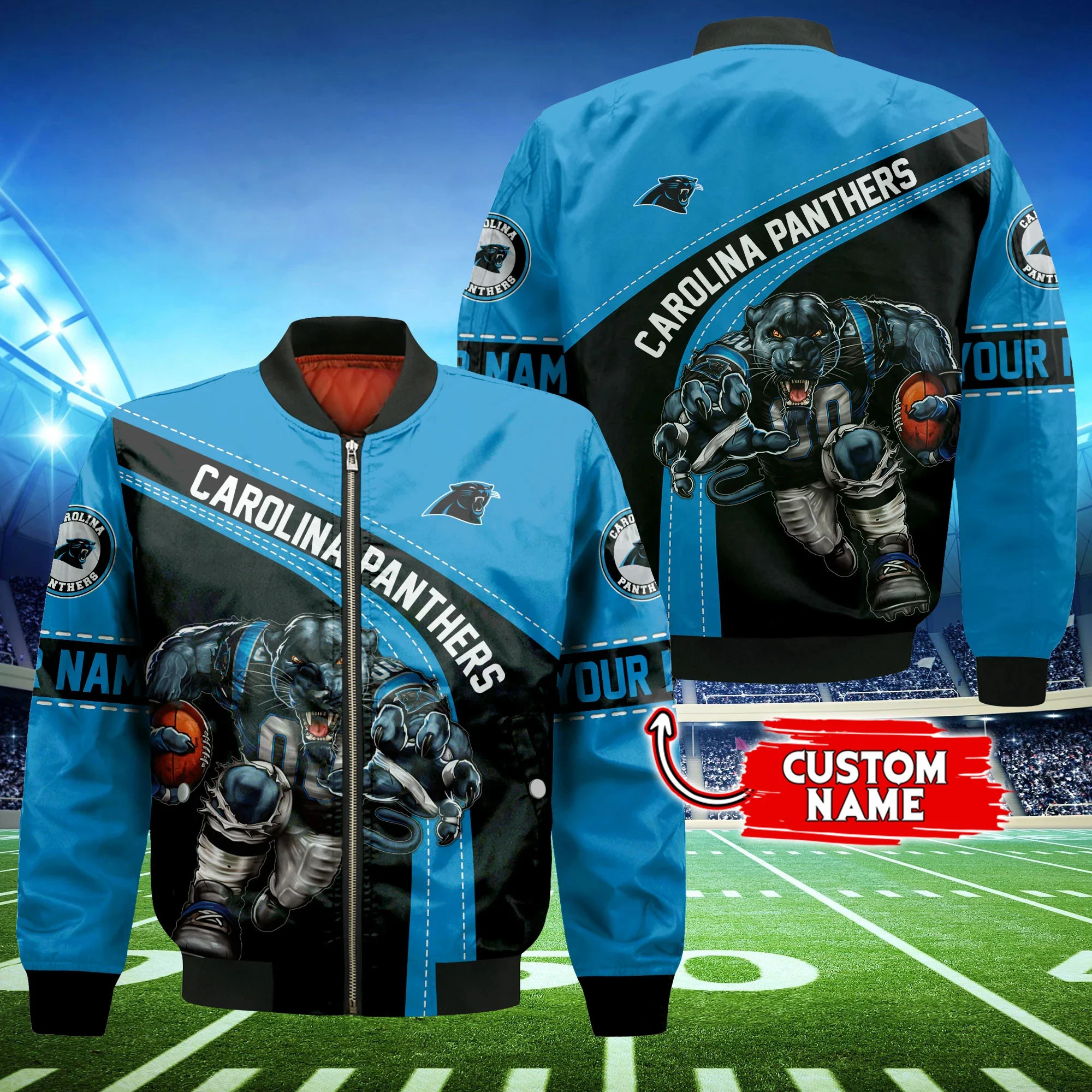 Carolina Panthers Personalized Thick Bomber Jacket