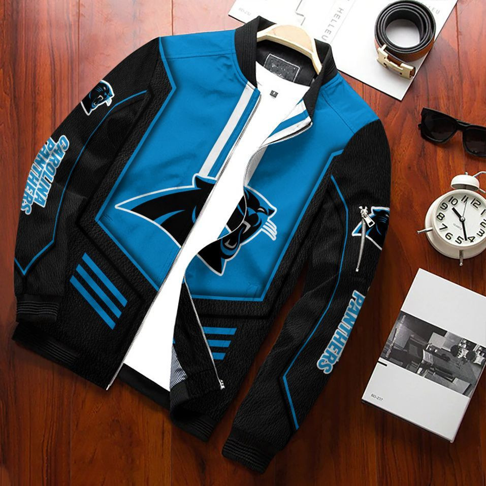 Carolina Panthers Casual Bomber Jacket Full Zip Jacket For Nfl Fans Sport