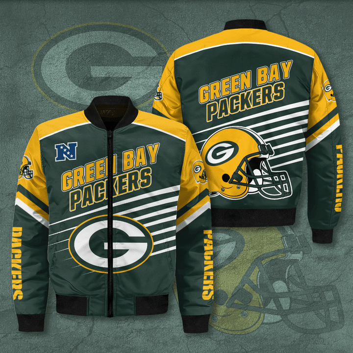 Green Bay Packers Football Team Bomber Jacket Full Zip Jacket For Nfl Fans Sport