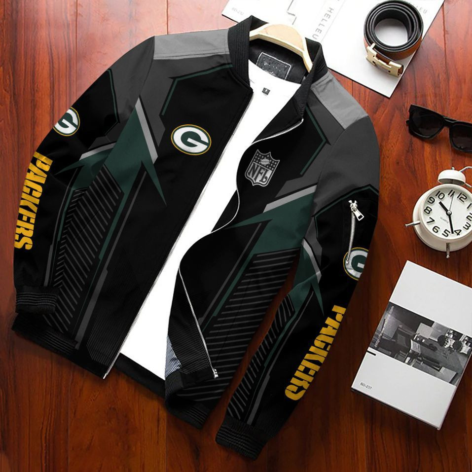 Green Bay Packers Football Team Bomber Jacket Full Zip Jacket For Nfl Fans Sport Warm Winter Coat