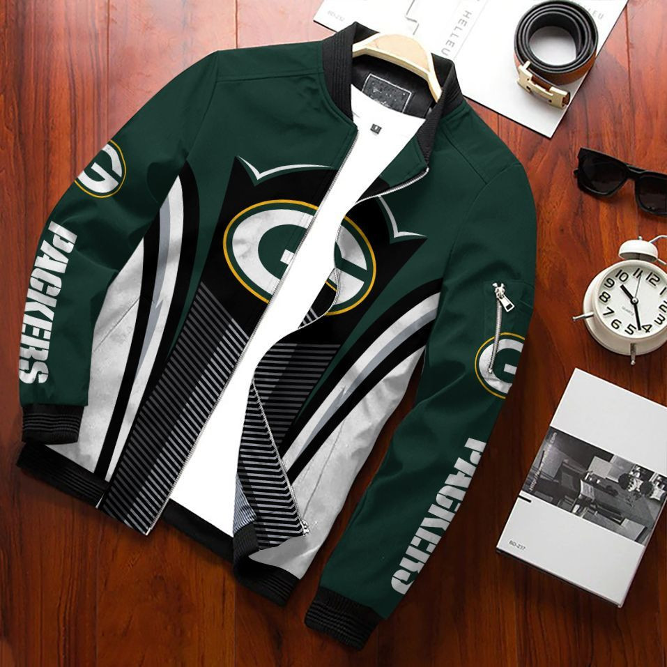 Green Bay Packers Football Team Bomber Jacket Full Zip Jacket For Nfl Fans Sport Workwear Style