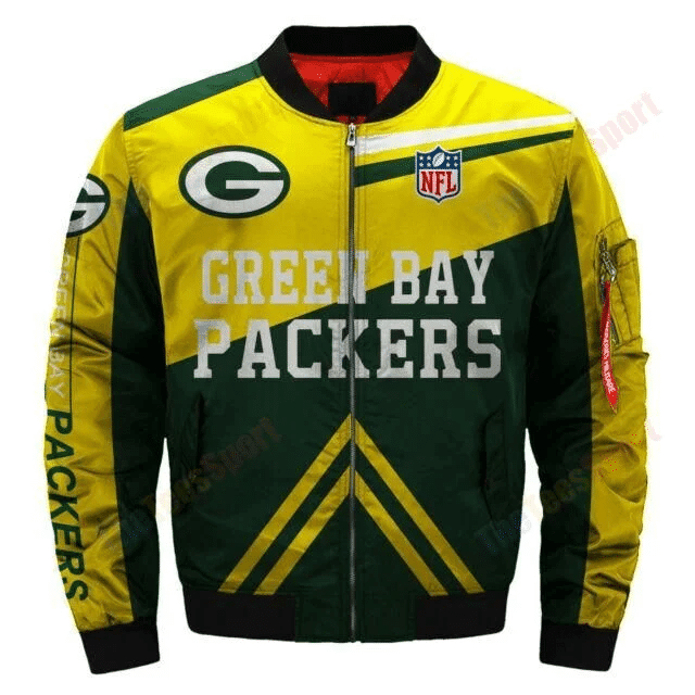 Green Bay Packers Football Team Bomber Jacket Full Zip Jacket For Nfl Fans Sport Streetwear Look
