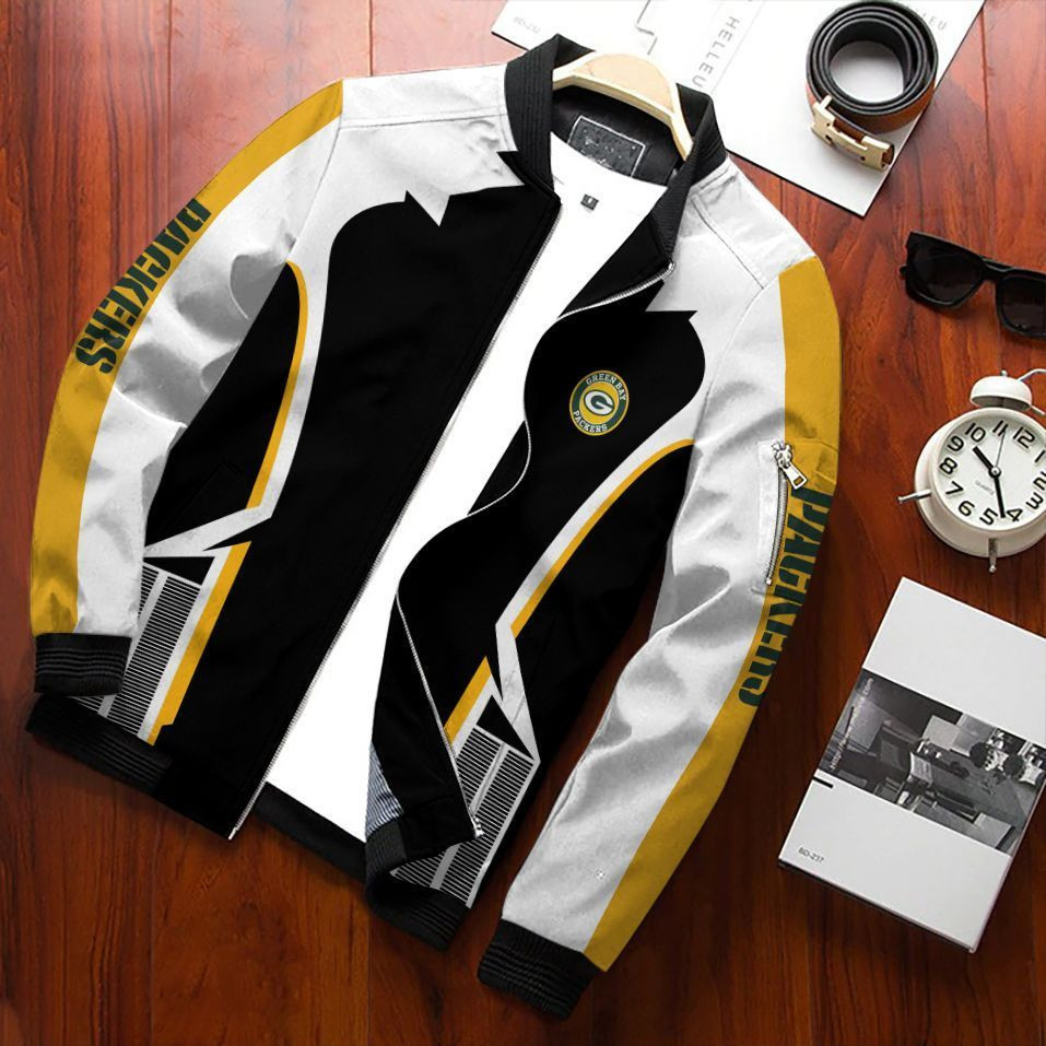 Green Bay Packers Football Team Bomber Jacket Full Zip Jacket For Nfl Fan Outdoor Sports