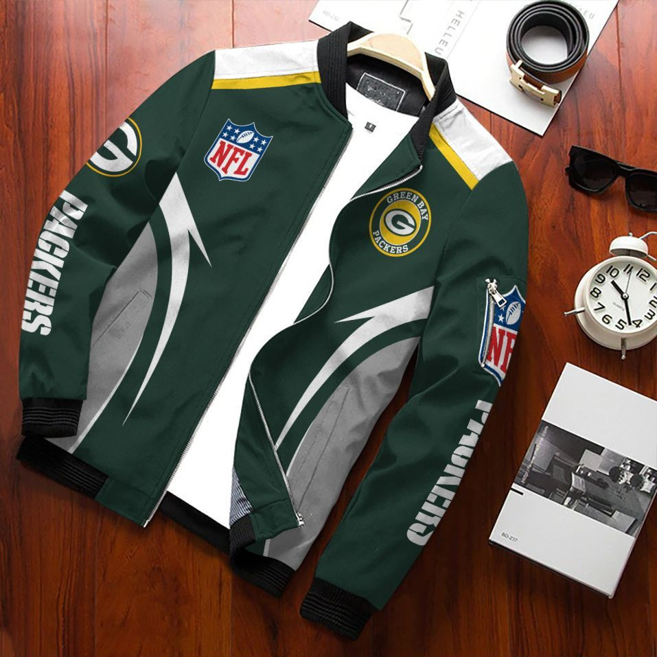 Green Bay Packers Football Team Bomber Jacket Full Zip Jacket For Nfl Fan Sport Game Day Apparel