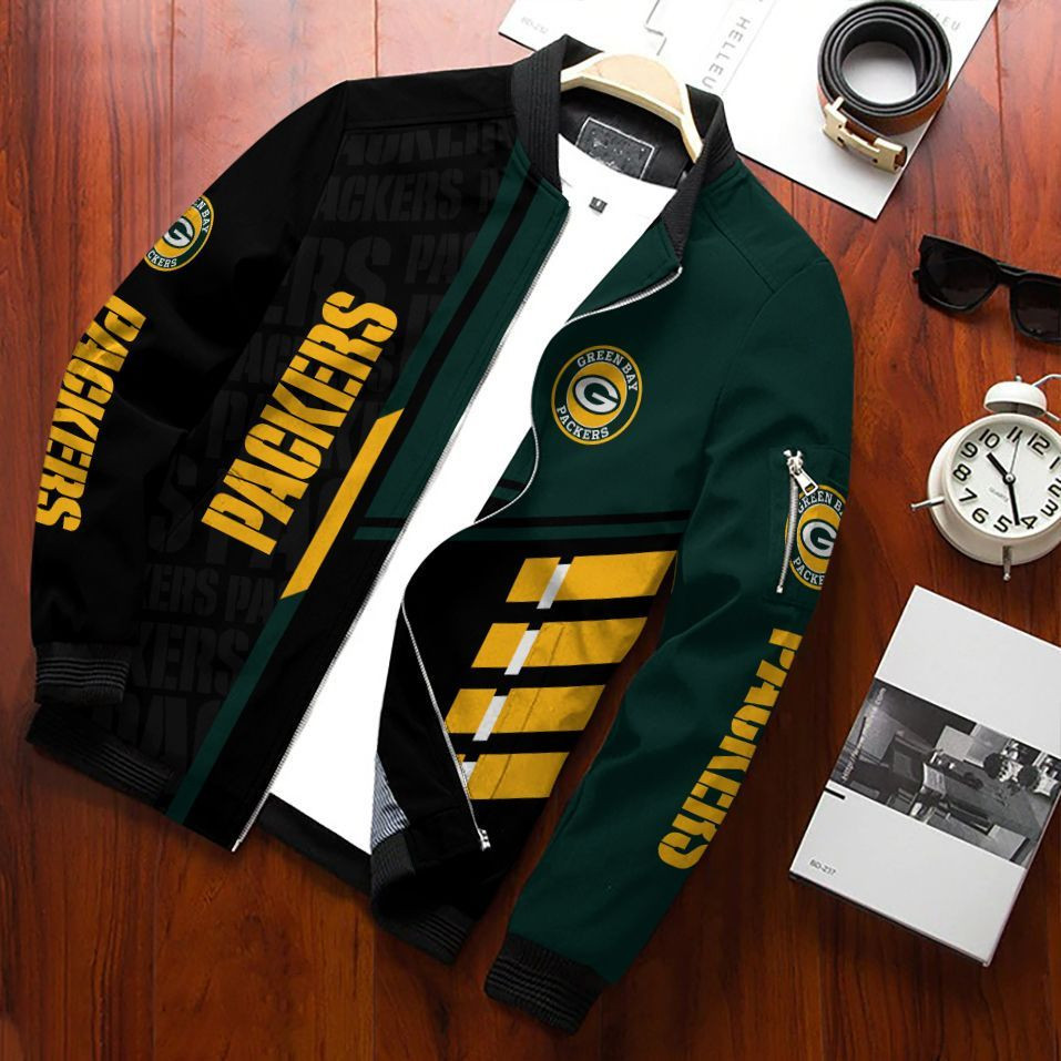 Green Bay Packers Football Team Bomber Jacket Full Zip Jacket For Nfl Fans Sport Classic Fit