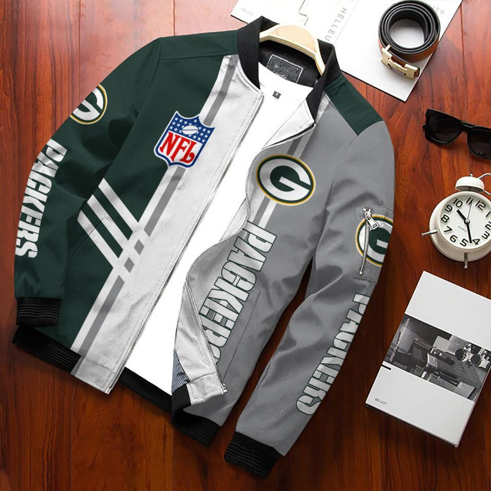 Green Bay Packers Football Team Bomber Jacket Full Zip Jacket For Nfl Fan Sport Travel Jacket