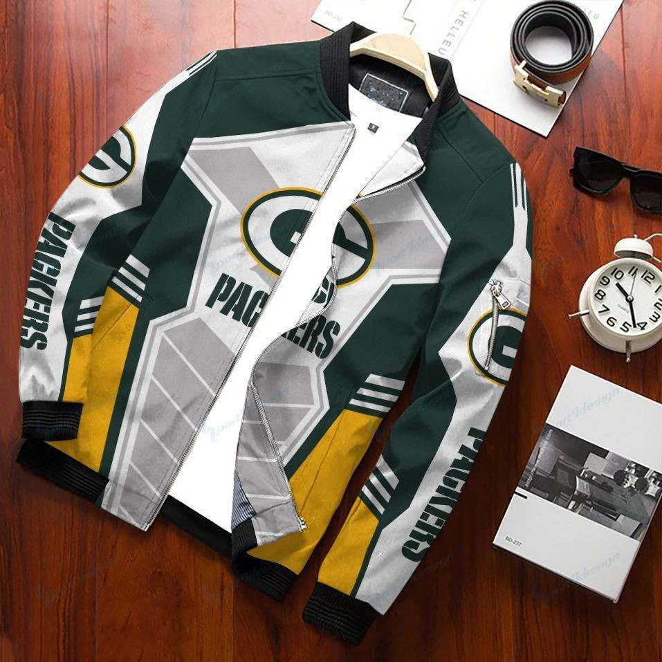 Green Bay Packers Football Team Bomber Jacket Full Zip Jacket For Nfl Fans Sport College Fashion