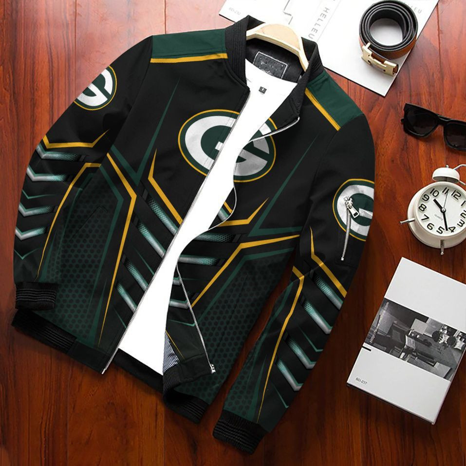 Green Bay Packers Football Team Bomber Jacket Full Zip Jacket For Nfl Fans Sport Cold Weather Gear