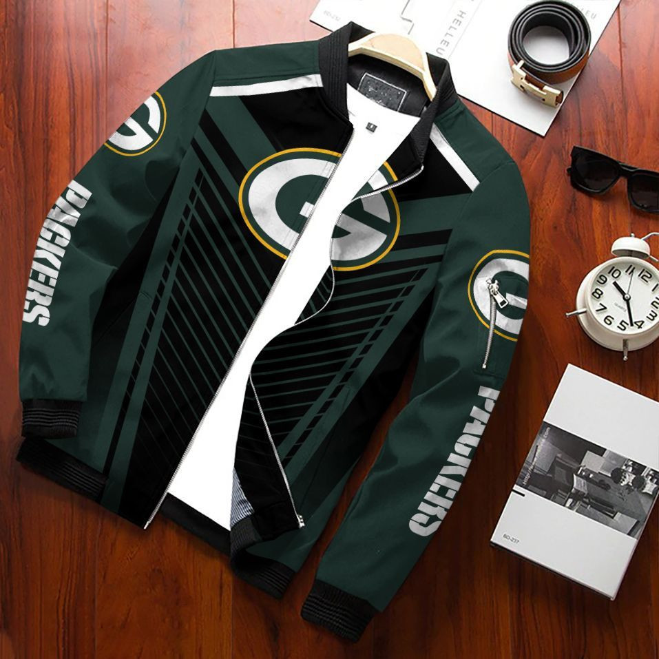 Green Bay Packers Football Team Bomber Jacket Full Zip Jacket For Nfl Fan Sport Party Outfit