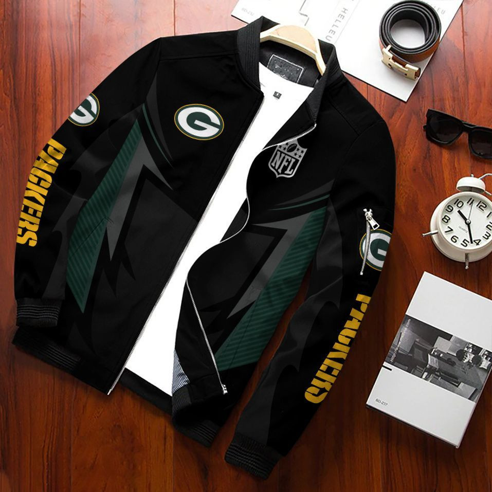 Green Bay Packers Football Team Bomber Jacket Full Zip Jacket For Nfl Fans Sport Stylish Outerwear