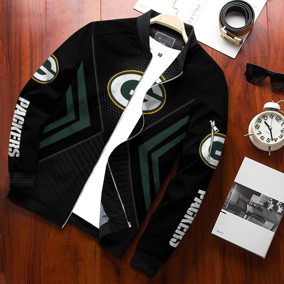 Green Bay Packers Football Team Bomber Jacket Full Zip Jacket For Nfl Fan Sport Streetwear Look