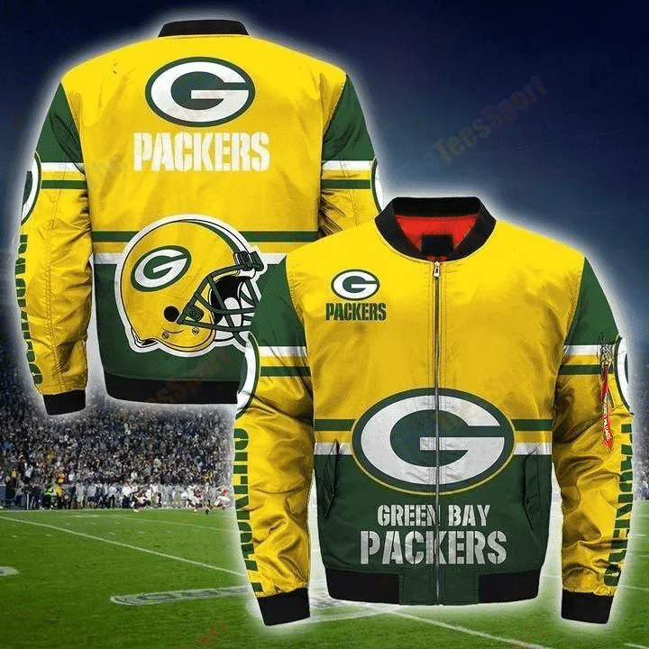 Green Bay Packers Football Team Bomber Jacket Full Zip Jacket For Nfl Fans Sport Everyday Wear