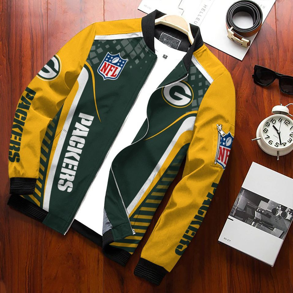 Green Bay Packers Football Team Bomber Jacket Full Zip Jacket For Nfl Fan Sport Everyday Wear
