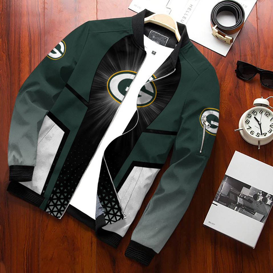 Green Bay Packers Football Team Bomber Jacket Full Zip Jacket For Nfl Fans