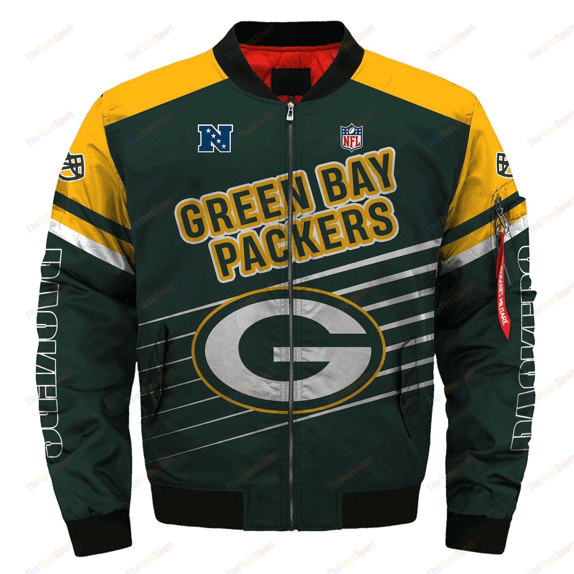 Green Bay Packers Football Team Bomber Jacket Full Zip Jacket For Nfl Fans Sport Casual Fashion