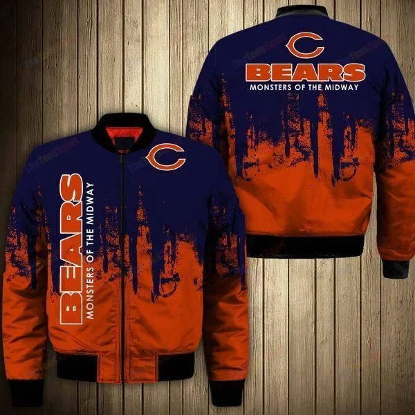 Chicago Bears Bomber Jacket Full Zip Jacket For Nfl Fans Sport Slim Fit