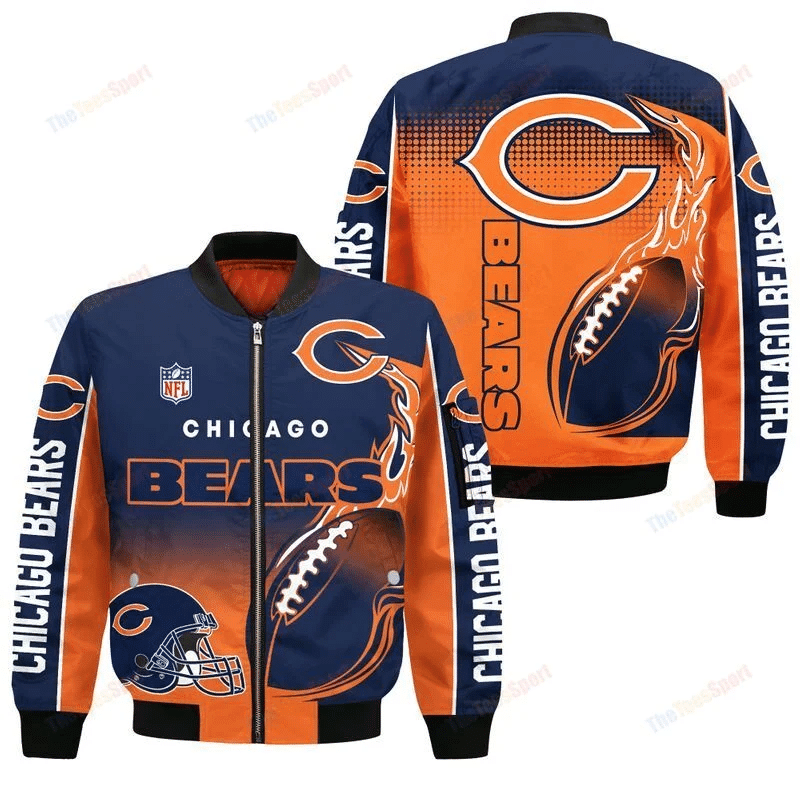 Chicago Bears Bomber Jacket Full Zip Jacket For Nfl Fans Sport Streetwear Look