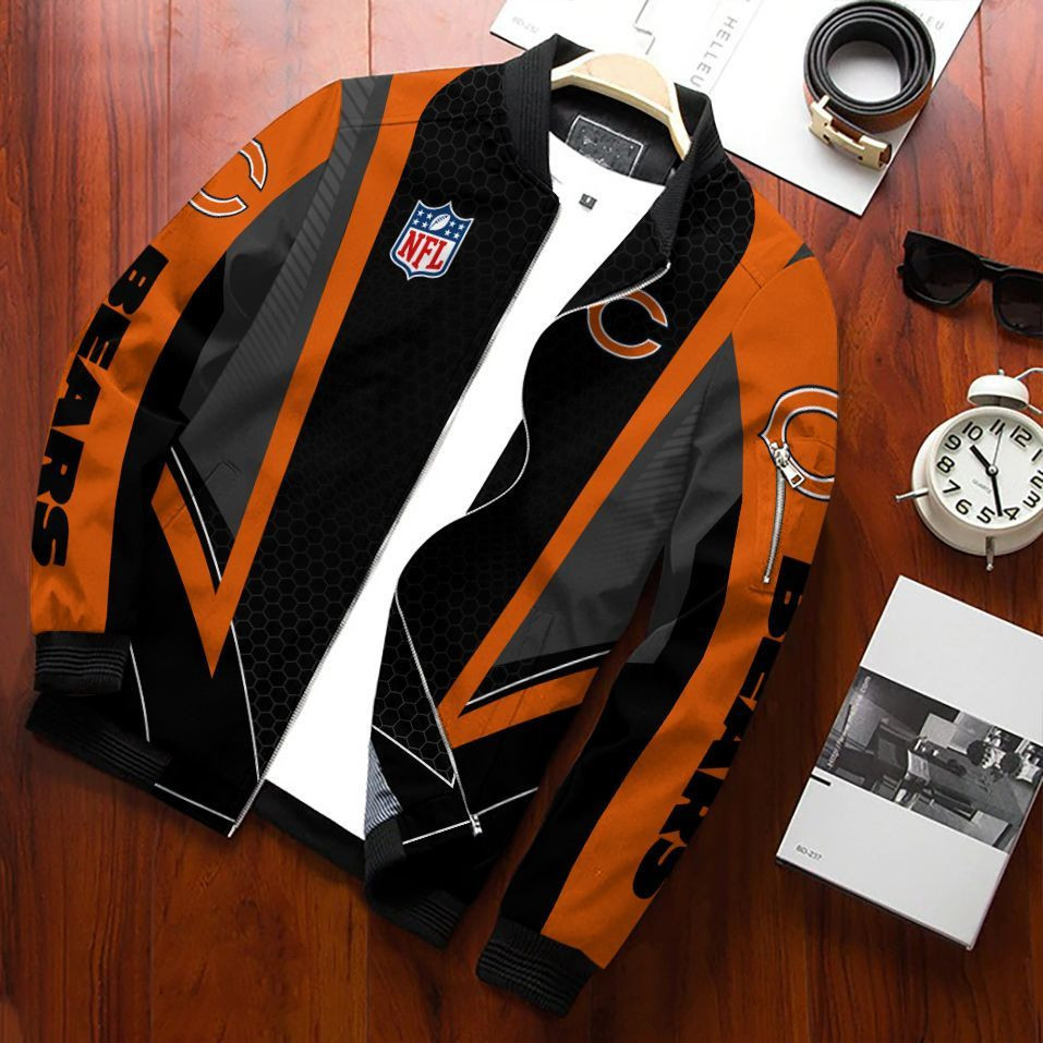 Chicago Bears Bomber Jacket Full Zip Jacket For Nfl Fans Sport Comfortable Wear