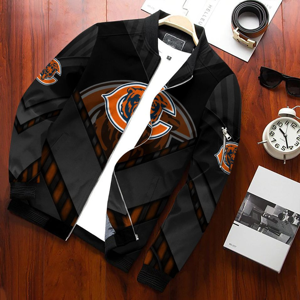 Chicago Bears Bomber Jacket Full Zip Jacket For Nfl Fans Sport Breathable Material