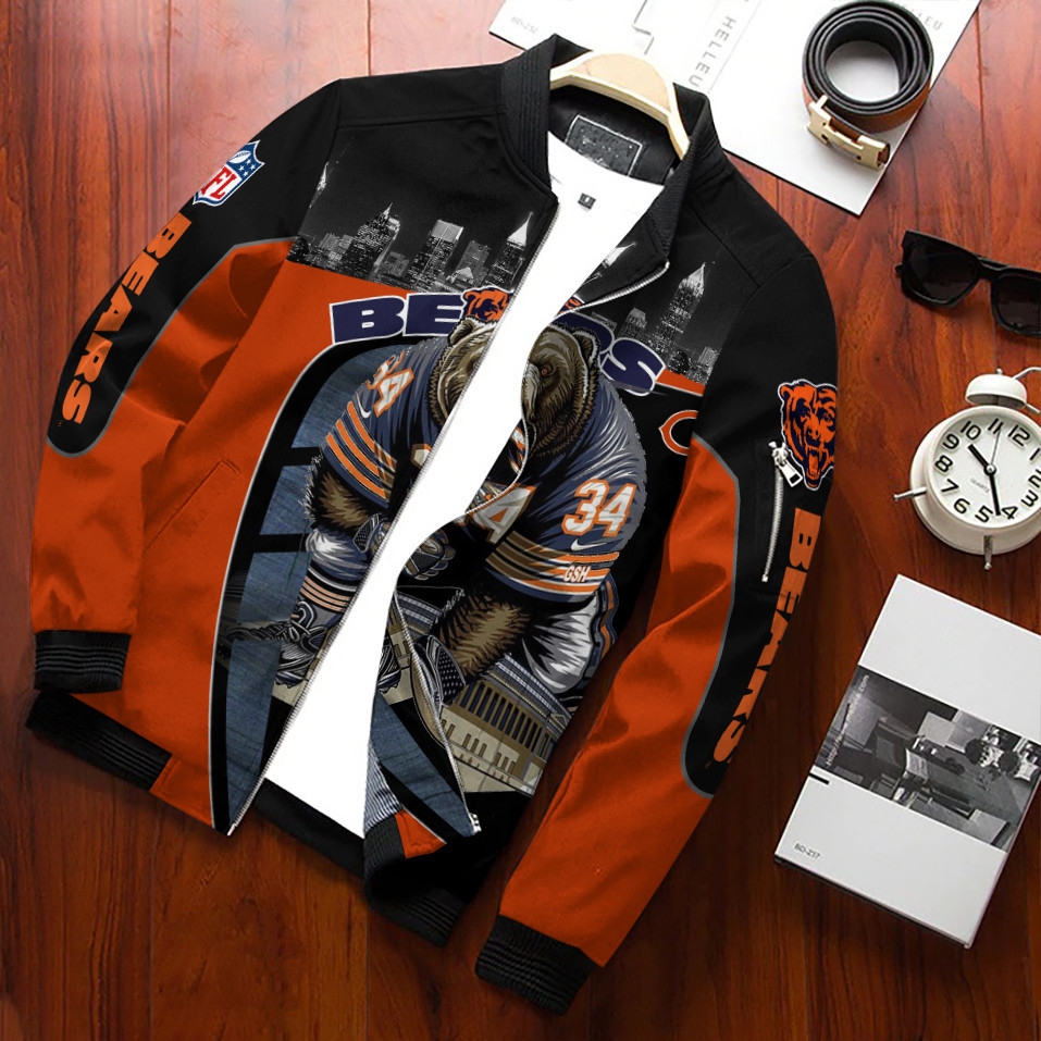 Chicago Bears Football Bomber Jacket Full Zip Jacket For Nfl Fans Sport
