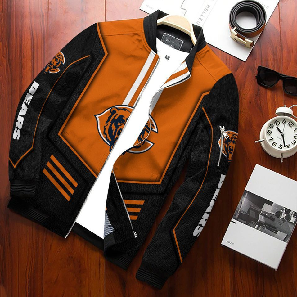 Chicago Bears Bomber Jacket Full Zip Jacket For Nfl Fans Sport Casual Fashion