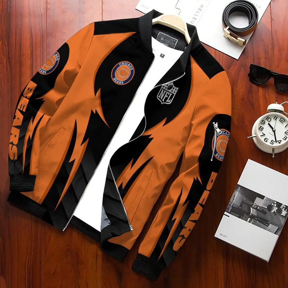 Chicago Bears Bomber Jacket Full Zip Jacket For Nfl Fans Sport Running Errands