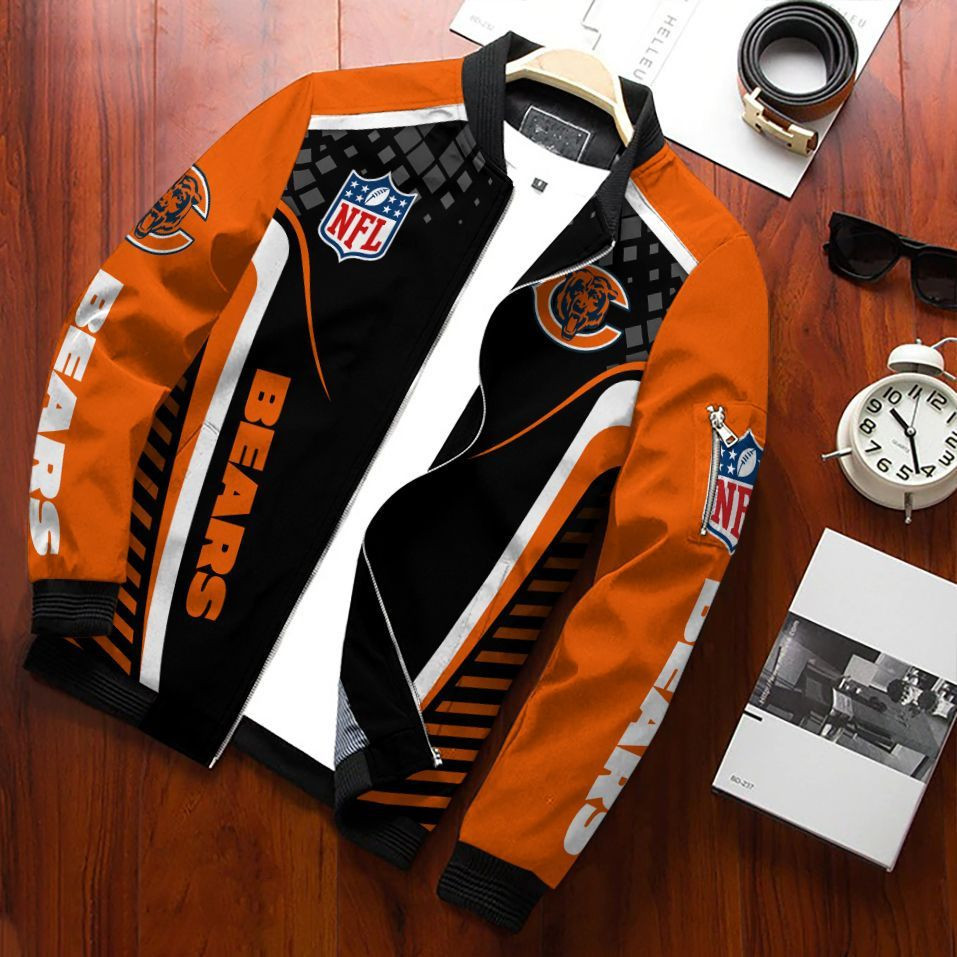 Chicago Bears Bomber Jacket Full Zip Jacket For Nfl Fans Sport Workwear Style