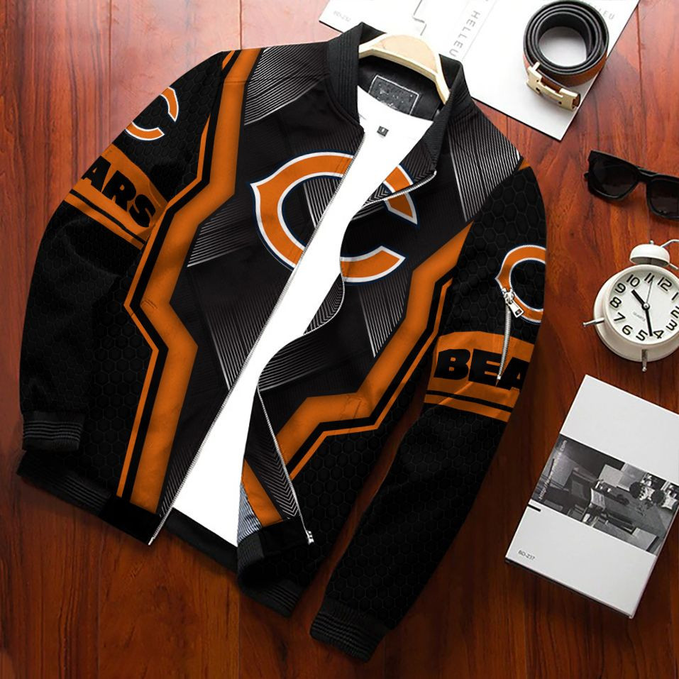 Chicago Bears Casual Bomber Jacket Full Zip Jacket For Nfl Fans Sport