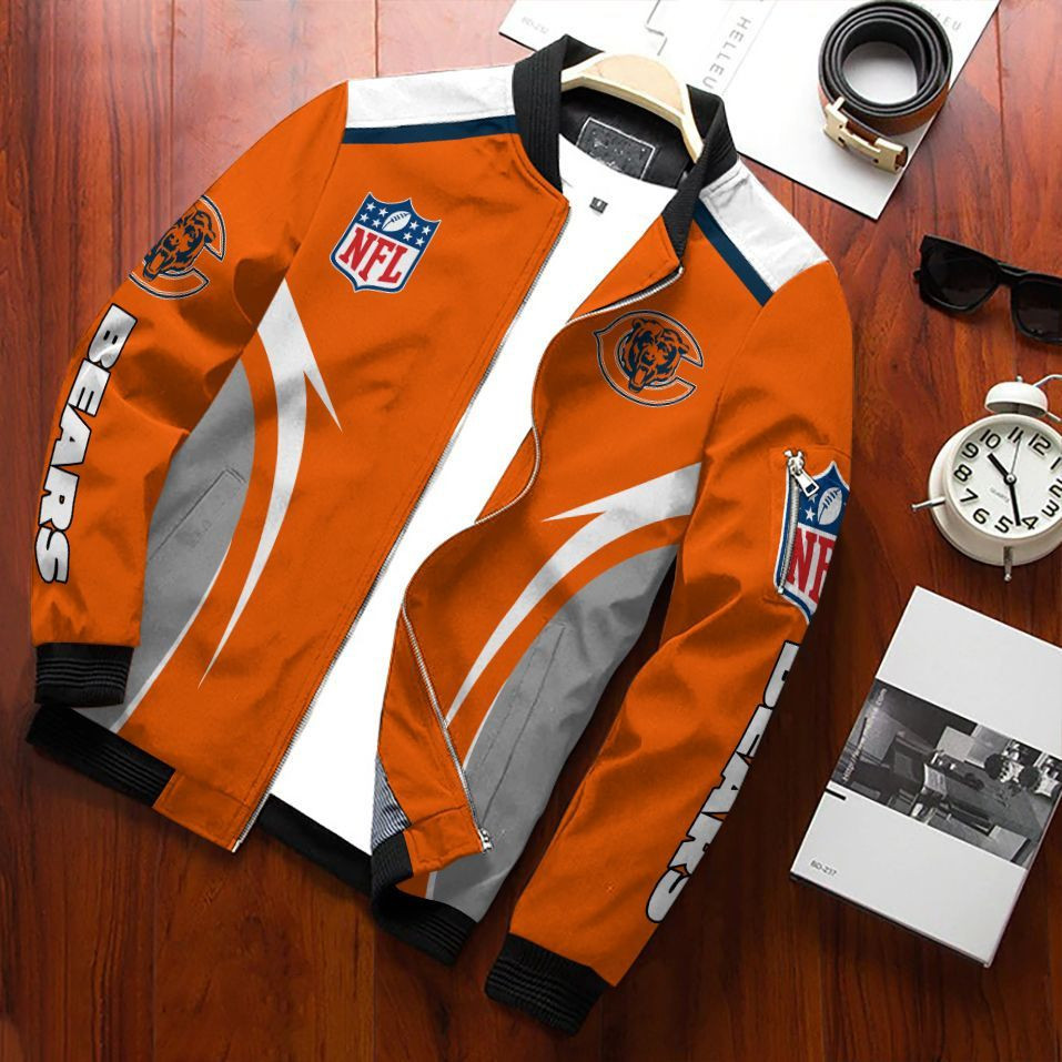 Chicago Bears Bomber Jacket Full Zip Jacket For Nfl Fans Sport Party Outfit