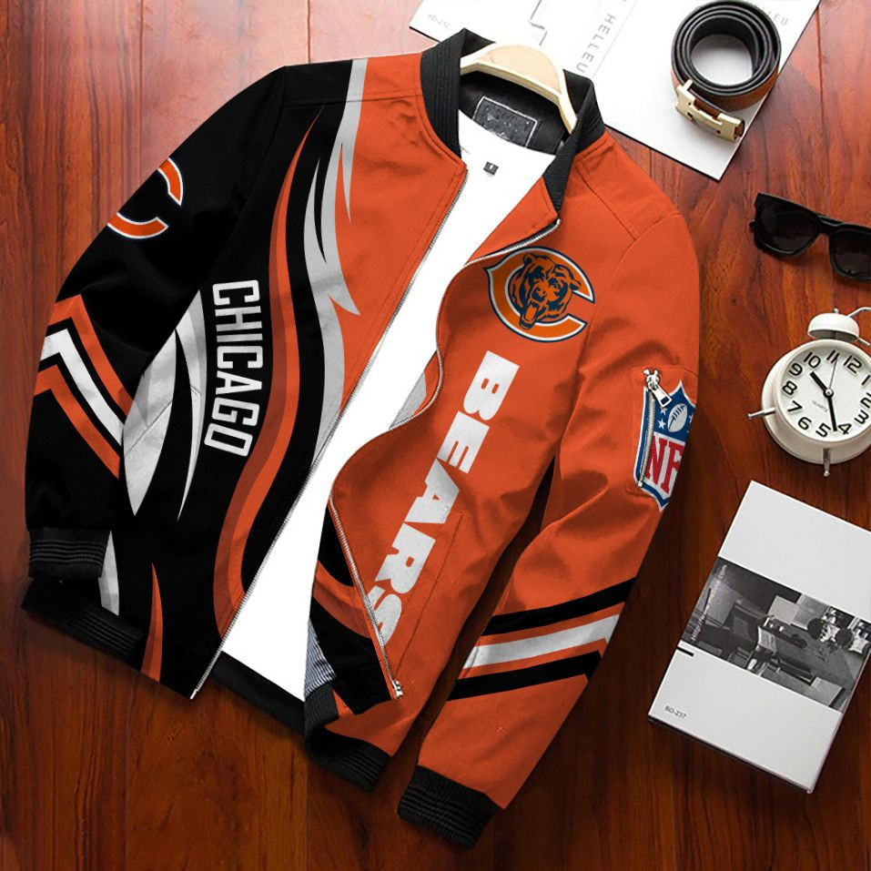 Chicago Bears Football Team Bomber Jacket Full Zip Jacket For Nfl Fans Sport