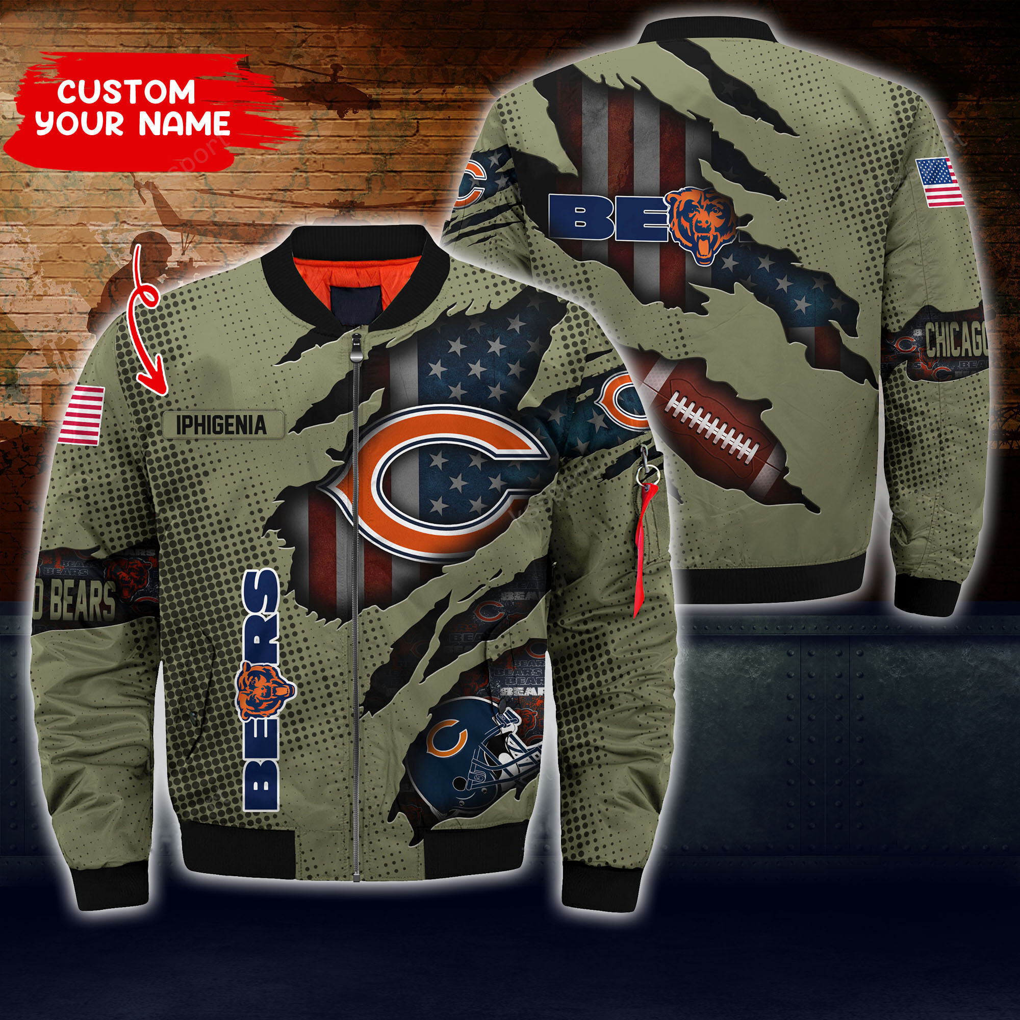 Chicago Bears Personalized Thick Bomber Jacket