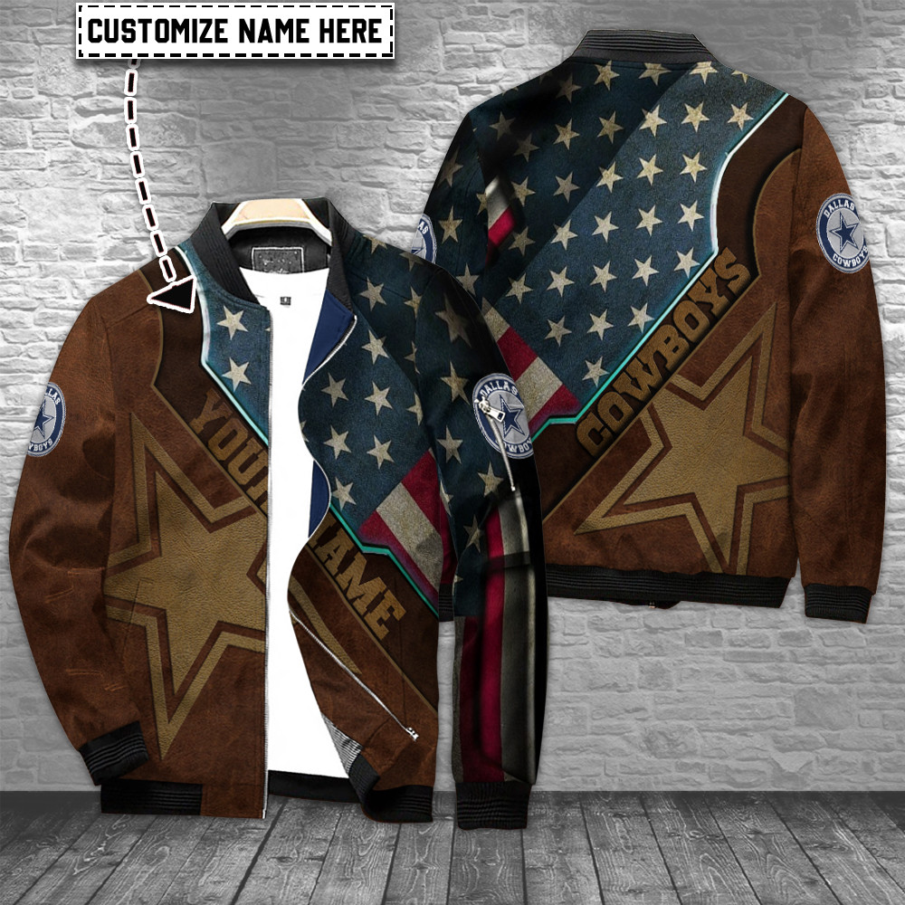 Dallas Cowboys Personalized Full Zip Up Bomber Jacket For Sport Team Fans