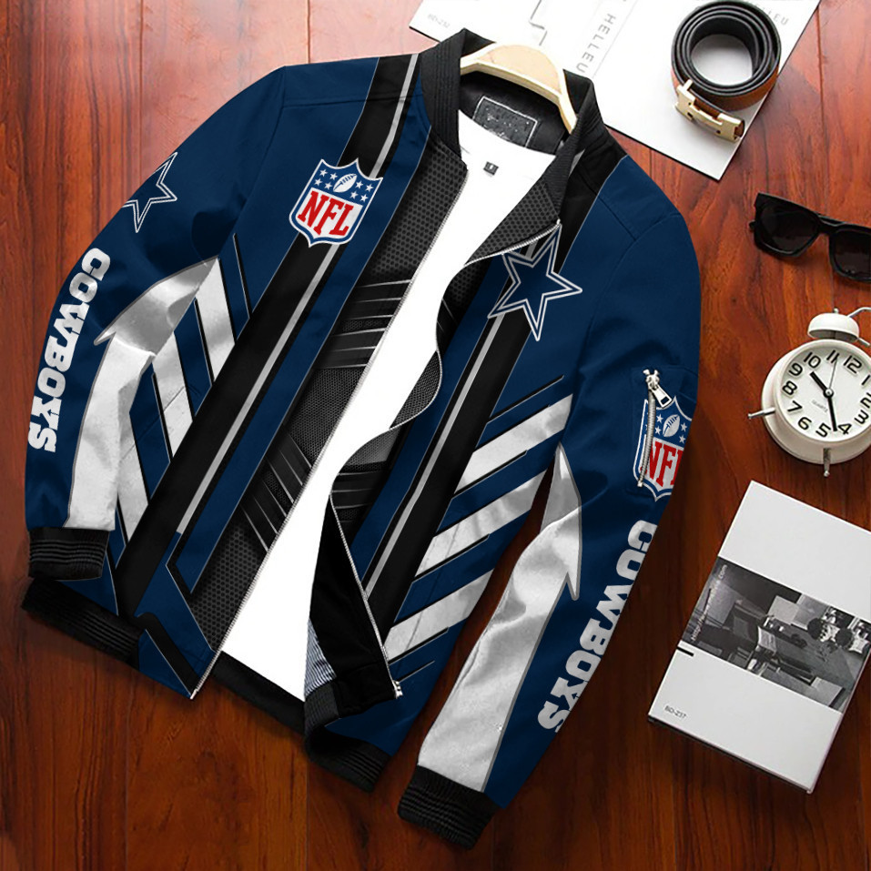Dallas Cowboys Football Team Bomber Jacket Full Zip Jacket For Nfl Fans Sport Cold Weather Gear